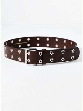Icon Silver Grommet Leather Belt in Brown NEW WITH TAGS